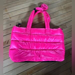 TNA hot pink nylonf puffer large tote bag